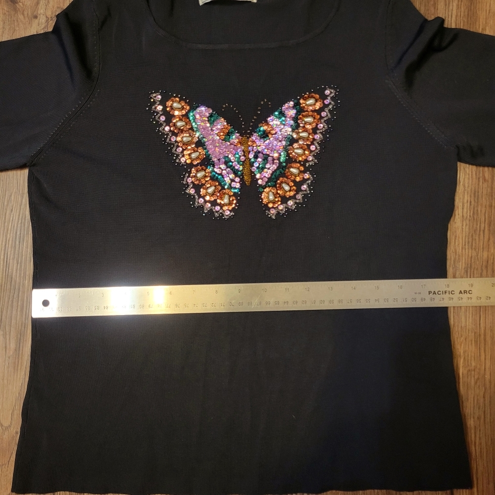 1990s Vintage Lucia Burns Beaded Sequin Butterfly Top - Picture 8 of 9
